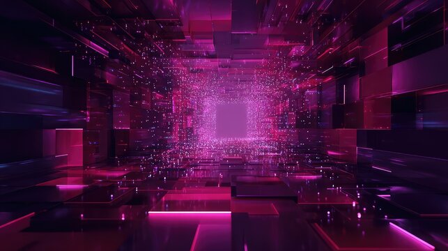 Digital data stream flowing through abstract futuristic tunnel