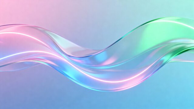 Abstract iridescent wave with glowing neon lines on gradient background