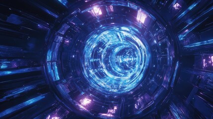 Futuristic blue light tunnel wormhole cyberspace background