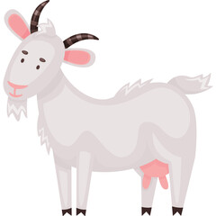 White Goat With Pink Ears Standing On Transparent Background With Pink Udder And Black Hooves Detailed Pixel Art Style