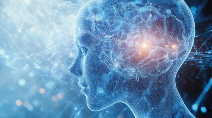 Human head showing brain activity and artificial intelligence