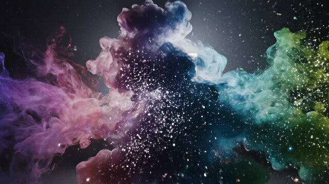 Abstract smoke explosion with sound wave visual effect.