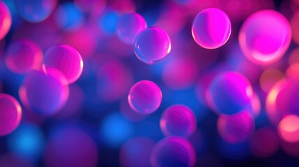 Glowing vibrant neon spheres floating abstract background