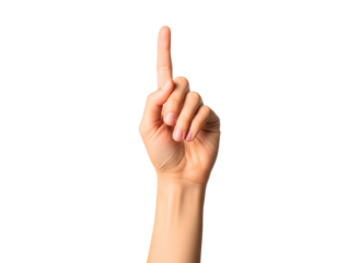 Womans hand pointing up isolated on transparent background