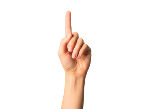 Womans hand pointing up isolated on transparent background