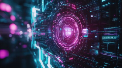 Digital data network connecting futuristic cyberspace computing system