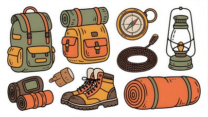 Ca"Adventure Camping Gear: Backpack, Tent, Hiking Boots, and Essential Outdoor Equipment"mping Gear Collection