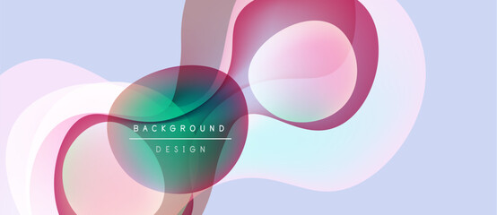 Abstract shapes overlap, creating soft gradients. Pastel colors dominate design, evoking calm aesthetic. Minimalist composition, modern feel.