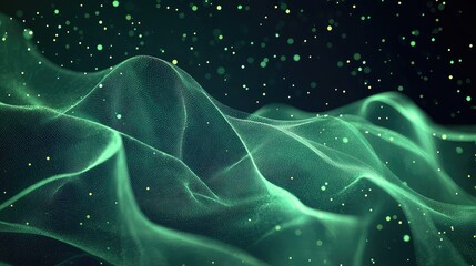 Green digital wave particles flowing abstract technology background