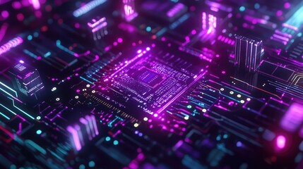 Obraz premium Futuristic processor on glowing electronic circuit board background