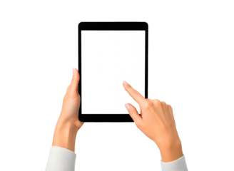 Hands holding a tablet computer isolated on transparent background