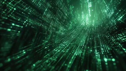 Digital data flowing through abstract green network tunnel