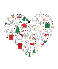 Grunge Christmas Heart Icons Vector Holiday Illustration.