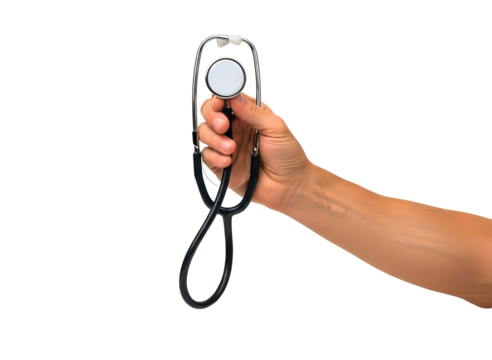 Hand holding a stethoscope isolated on transparent background - Powered by Adobe