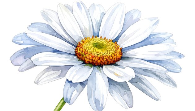 Close-up of a detailed watercolor daisy blossom with white petals