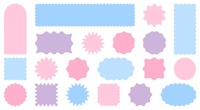 Set round and oval, rectangular and square, arch shapes with curvy edges. Cute geometric forms with scalloped borders.