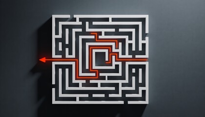 Abstract Maze with Red Solution Path