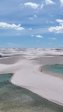 Lencois Maranhenses Skyline At Santo Amaro In Maranhao Brazil. Freshwater Lakes Landscape. Sand Dunes Mountains. Lencois Maranhenses Skyline At Maranhao. Tourism Travel. Nature Scene. Beach Background