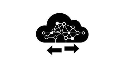 Dynamic interconnected network illustration within a cloud silhouette symbolizing data flow and technological integration for modern business solutions