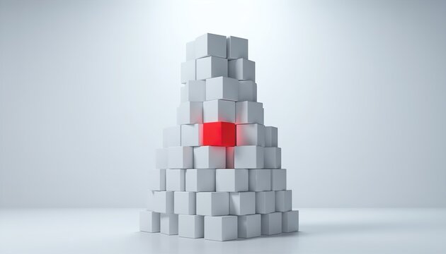 Abstract Red Block Symbolizing Risk in a Stable Tower