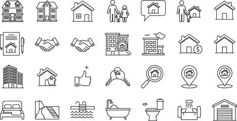 Real Estate Housing and Home Outline Icon Set Vector