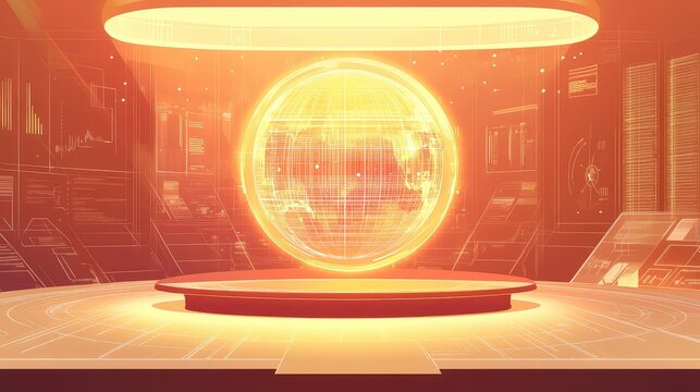 Global data network analyzing digital information hologram