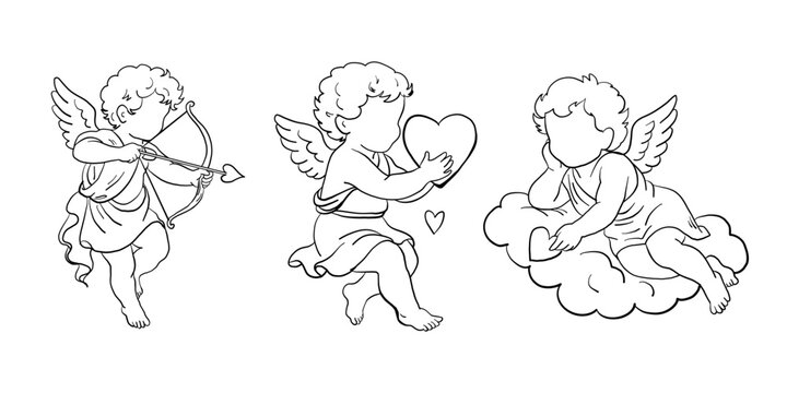 Cupid outline clipart  black and white coquette cherubs
