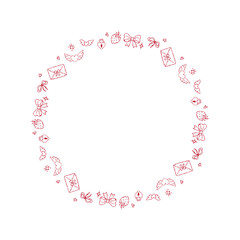 Coquette Valentine circle frame with bows, keys and strawberries