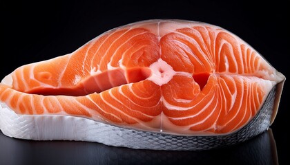 Raw Salmon Steak Isolated On Black Background Healthy Food