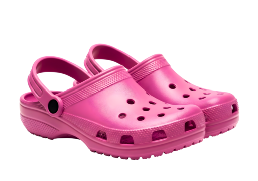 Pair of pink clogs isolated on transparent background