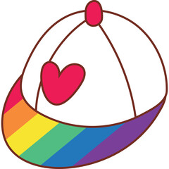 White Baseball Cap With Rainbow Brim And Red Heart Symbol Detailed With Outline On A Transparent Background