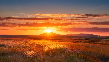 Vivid Sunrise Illuminating Serene Prairie Landscape Nature S Beauty