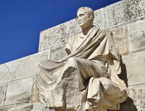 Photo of the statue of the ancient Greek comedy playwright Menander (342&ndash;292 BC); the statue is located at the Theatre of Dionysus at the foot of the Acropolis.