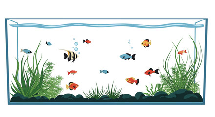 Vibrant aquarium with diverse fish and lush plants creating a calming underwater world, perfect for pet store displays and educational resources