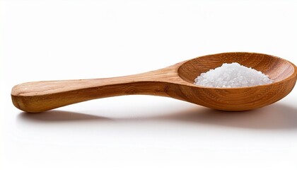 Wooden Spoon With Salt White Isolate Background Transparent Background