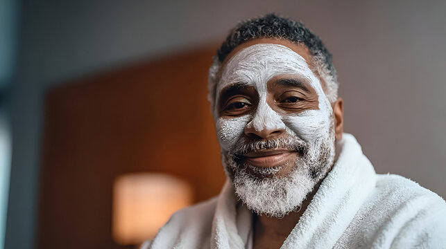 A relaxed man enjoys self-care with a soothing facial mask, embodying tranquility and wellness.