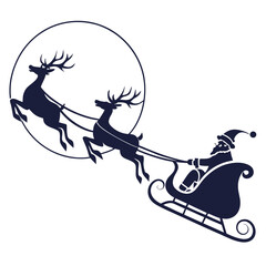 Christmas Eve Silhouette: Santa Claus and his reindeer team soar across the night sky, their silhouettes dancing against the backdrop of a full moon, heralding the magic of the holiday season.