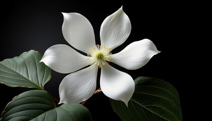 White Flower Cornus Kousa Japanese Dogwood On A Dark Black Background