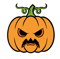 A scary angry halloween pumpkin vector illustration for autumn holiday designs including trick or treat events, spooky decorations, and more.