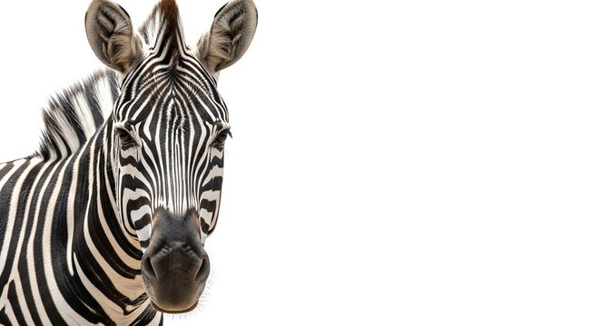 Zebra head portrait with white background