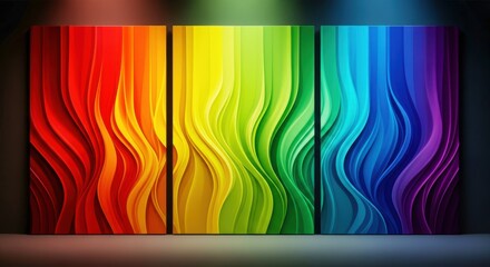 Abstract rainbow colored waves on a dark background, creating a vibrant and dynamic visual display of light and color