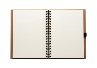 Open blank notebook with spiral binding isolated on transparent background