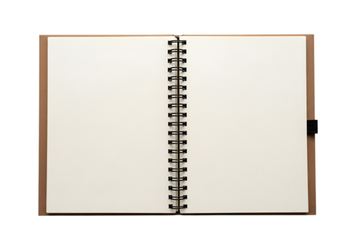 Open blank notebook with spiral binding isolated on transparent background