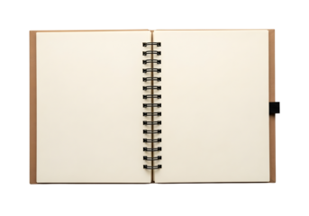 Open blank notebook with spiral binding isolated on transparent background