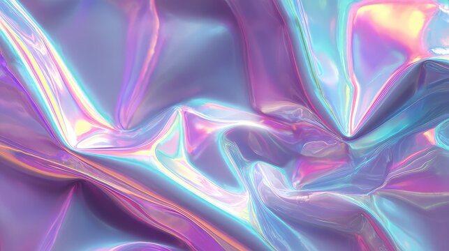 Iridescent holographic fabric texture with vibrant pastel colors