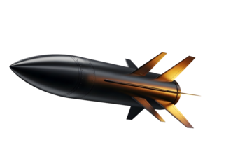 Dark futuristic rocket with fins isolated on transparent background
