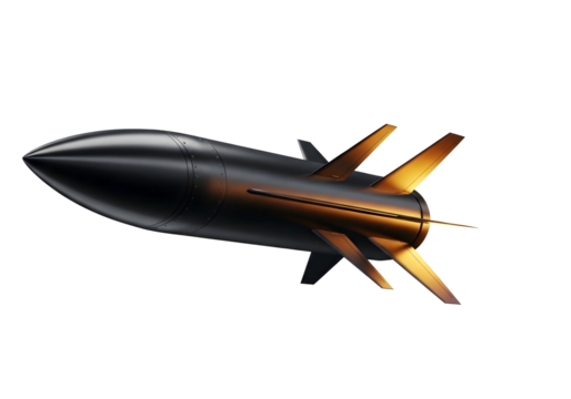 Dark futuristic rocket with fins isolated on transparent background