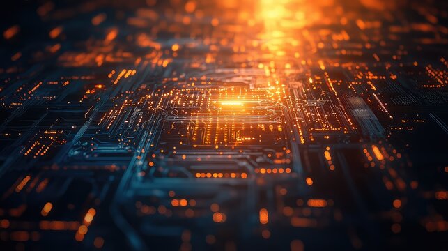 Digital circuit board processing data and connecting network - Powered by Adobe