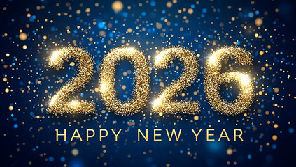 Celebrate the New Year 2026 with shimmering gold confetti and festive spirit, welcoming new beginnings and joy.