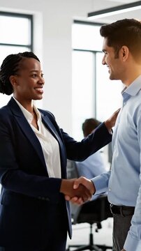 Business professionals shaking hands in office